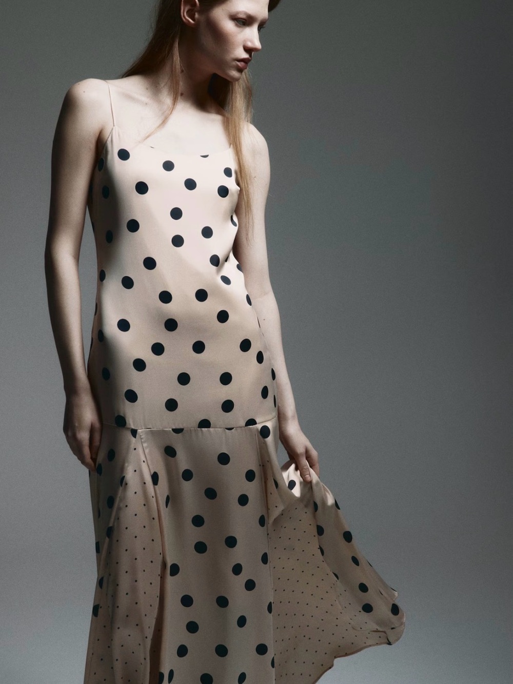 H&M Beige Slip Dress with Black Polka Dots